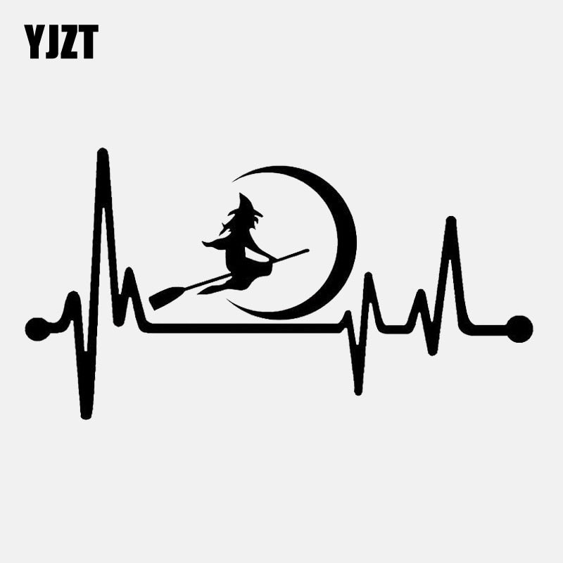 Witch Moon Broom Heartbeat Car Sticker